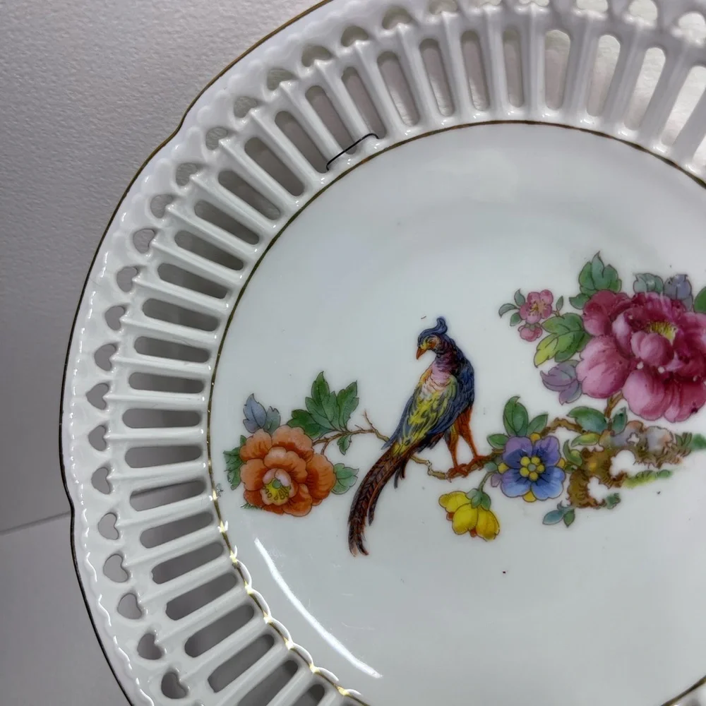 Vintage Arzberg Bavaria Porcelain Bowl Reticulated Peacock Germany